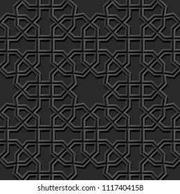 3D dark paper art Islamic geometry cross pattern seamless background, Vector stylish decoration pattern background for web banner greeting card design