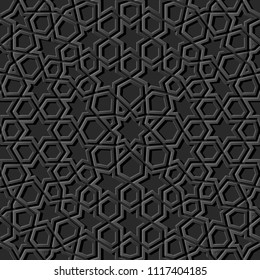 3D dark paper art Islamic geometry cross pattern seamless background, Vector stylish decoration pattern background for web banner greeting card design