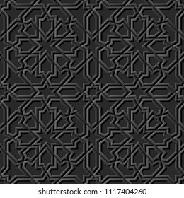 3D dark paper art Islamic geometry cross pattern seamless background, Vector stylish decoration pattern background for web banner greeting card design