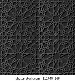 3D dark paper art Islamic geometry cross pattern seamless background, Vector stylish decoration pattern background for web banner greeting card design