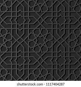 3D dark paper art Islamic geometry cross pattern seamless background, Vector stylish decoration pattern background for web banner greeting card design