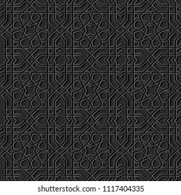 3D dark paper art Islamic geometry cross pattern seamless background, Vector stylish decoration pattern background for web banner greeting card design