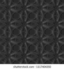 3D dark paper art Islamic geometry cross pattern seamless background, Vector stylish decoration pattern background for web banner greeting card design