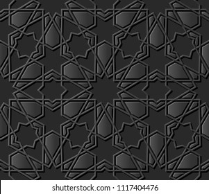 3D dark paper art Islamic geometry cross pattern seamless background, Vector stylish decoration pattern background for web banner greeting card design