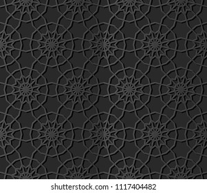 3D dark paper art Islamic geometry cross pattern seamless background, Vector stylish decoration pattern background for web banner greeting card design