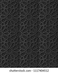 3D dark paper art Islamic geometry cross pattern seamless background, Vector stylish decoration pattern background for web banner greeting card design