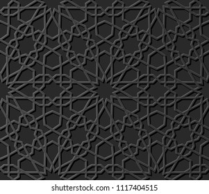 3D dark paper art Islamic geometry cross pattern seamless background, Vector stylish decoration pattern background for web banner greeting card design