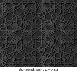 3D dark paper art Islamic geometry cross pattern seamless background, Vector stylish decoration pattern background for web banner greeting card design