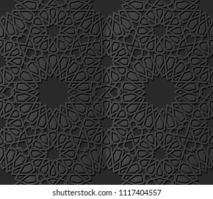 3D dark paper art Islamic geometry cross pattern seamless background, Vector stylish decoration pattern background for web banner greeting card design