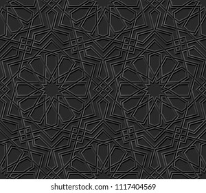 3D dark paper art Islamic geometry cross pattern seamless background, Vector stylish decoration pattern background for web banner greeting card design