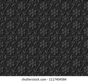 3D dark paper art Islamic geometry cross pattern seamless background, Vector stylish decoration pattern background for web banner greeting card design