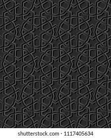 3D dark paper art Islamic geometry cross pattern seamless background, Vector stylish decoration pattern background for web banner greeting card design