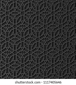 3D dark paper art Islamic geometry cross pattern seamless background, Vector stylish decoration pattern background for web banner greeting card design