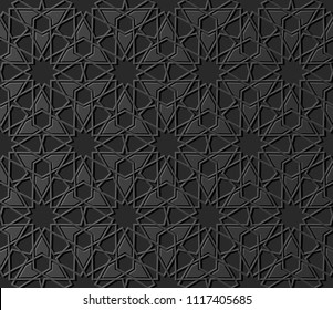 3D dark paper art Islamic geometry cross pattern seamless background, Vector stylish decoration pattern background for web banner greeting card design
