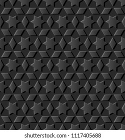 3D dark paper art Islamic geometry cross pattern seamless background, Vector stylish decoration pattern background for web banner greeting card design