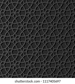 3D dark paper art Islamic geometry cross pattern seamless background, Vector stylish decoration pattern background for web banner greeting card design
