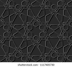 3D dark paper art Islamic geometry cross pattern seamless background, Vector stylish decoration pattern background for web banner greeting card design