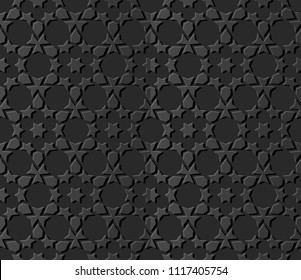 3D dark paper art Islamic geometry cross pattern seamless background, Vector stylish decoration pattern background for web banner greeting card design
