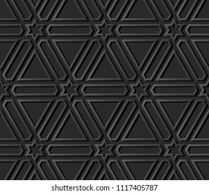 3D dark paper art Islamic geometry cross pattern seamless background, Vector stylish decoration pattern background for web banner greeting card design