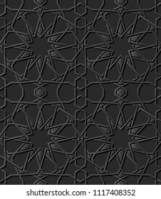 3D dark paper art Islamic geometry cross pattern seamless background, Vector stylish decoration pattern background for web banner greeting card design