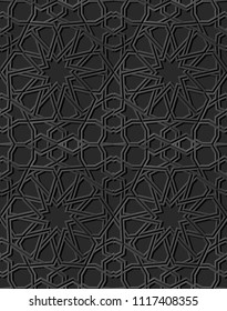 3D dark paper art Islamic geometry cross pattern seamless background, Vector stylish decoration pattern background for web banner greeting card design