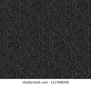 3D dark paper art Islamic geometry cross pattern seamless background, Vector stylish decoration pattern background for web banner greeting card design