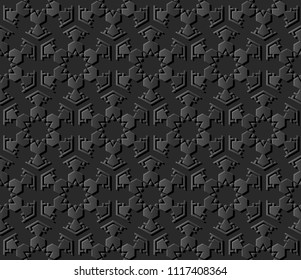3D dark paper art Islamic geometry cross pattern seamless background, Vector stylish decoration pattern background for web banner greeting card design