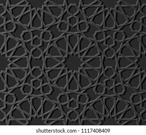 3D dark paper art Islamic geometry cross pattern seamless background, Vector stylish decoration pattern background for web banner greeting card design