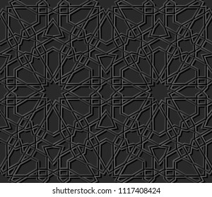 3D dark paper art Islamic geometry cross pattern seamless background, Vector stylish decoration pattern background for web banner greeting card design