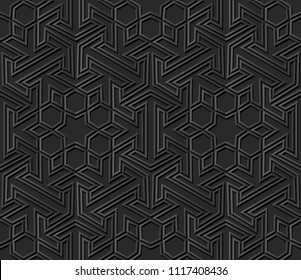 3D dark paper art Islamic geometry cross pattern seamless background, Vector stylish decoration pattern background for web banner greeting card design