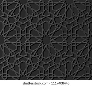 3D dark paper art Islamic geometry cross pattern seamless background, Vector stylish decoration pattern background for web banner greeting card design