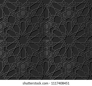 3D dark paper art Islamic geometry cross pattern seamless background, Vector stylish decoration pattern background for web banner greeting card design