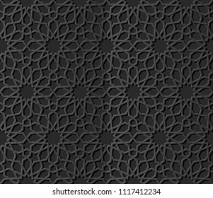 3D dark paper art Islamic geometry cross pattern seamless background, Vector stylish decoration pattern background for web banner greeting card design
