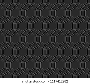 3D dark paper art Islamic geometry cross pattern seamless background, Vector stylish decoration pattern background for web banner greeting card design