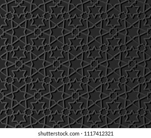 3D dark paper art Islamic geometry cross pattern seamless background, Vector stylish decoration pattern background for web banner greeting card design