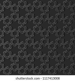 3D dark paper art Islamic geometry cross pattern seamless background, Vector stylish decoration pattern background for web banner greeting card design