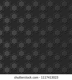 3D Dark Paper Art Islamic Geometry Cross Pattern Seamless Background, Vector Stylish Decoration Pattern Background For Web Banner Greeting Card Design
