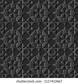 3D dark paper art Islamic geometry cross pattern seamless background, Vector stylish decoration pattern background for web banner greeting card design