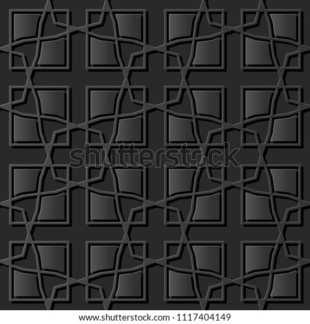 3D dark paper art Islamic geometry cross pattern seamless background, Vector stylish decoration pattern background for web banner greeting card design