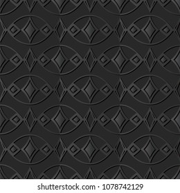 3D dark paper art Oval Curve Cross Frame Diamond Check Gem, Vector stylish decoration pattern background for web banner greeting card design