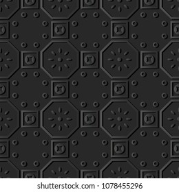 3D dark paper art Polygon Square Round Frame Flower, Vector stylish decoration pattern background for web banner greeting card design