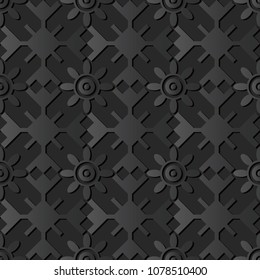 3D dark paper art Polygon Geometry Round Cross Frame Flower, Vector stylish decoration pattern background for web banner greeting card design