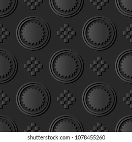 3D dark paper art Round Check square Mosaic Cross, Vector stylish decoration pattern background for web banner greeting card design