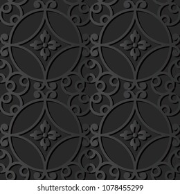 3D dark paper art Round Curve Spiral Frame Flower, Vector stylish decoration pattern background for web banner greeting card design