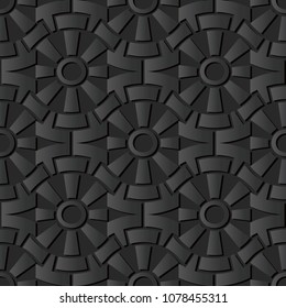 3D dark paper art Round Gear Cross Geometry Flower, Vector stylish decoration pattern background for web banner greeting card design