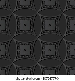3D dark paper art Round Circle Cross Frame Dot Line, Vector stylish decoration pattern background for web banner greeting card design