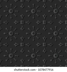 3D dark paper art Round Cross Square Frame Flower, Vector stylish decoration pattern background for web banner greeting card design