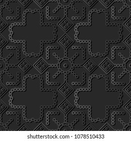 3D dark paper art Round Check Square Cross Dot Line Frame, Vector stylish decoration pattern background for web banner greeting card design
