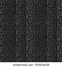 3D dark paper art Round Curve Spiral Cross Frame Vine, Vector stylish decoration pattern background for web banner greeting card design