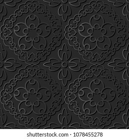 3D dark paper art Spiral Cross Frame Vine Flower, Vector stylish decoration pattern background for web banner greeting card design